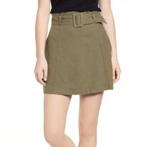 BP. Belted Paperbag Linen Blend Mini Skirt | Size M | Olive Green